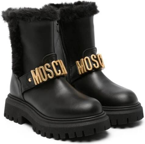 Moschino Kids embossed-logo leather boots Black
