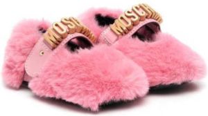 Moschino Kids faux-fur ballerina shoes Pink