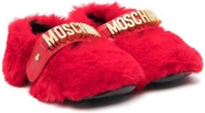 Moschino Kids faux-fur ballerina shoes Red