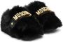 Moschino Kids faux-fur logo slippers Black - Thumbnail 1