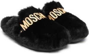 Moschino Kids faux-fur logo slippers Black