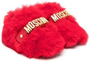 Moschino Kids faux-fur logo slippers Red