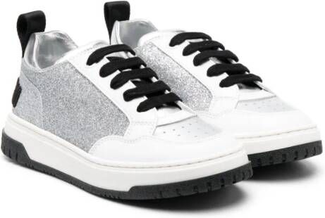 Moschino Kids glitter-detail lace-up sneakers White