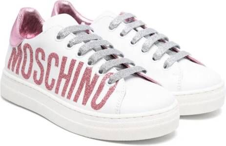 Moschino Kids glitter-detail leather sneakers White