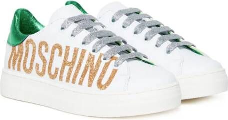 Moschino Kids glittered logo-print sneakers White