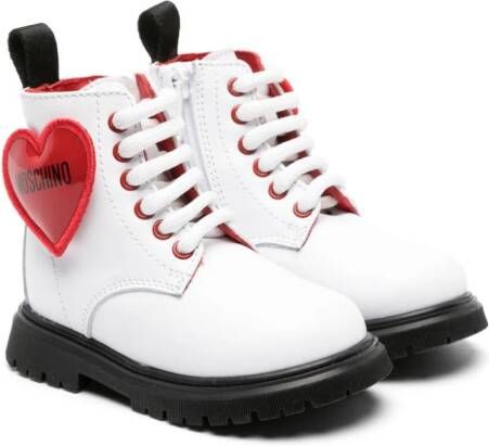 Moschino Kids heart-logo leather ankle boots White