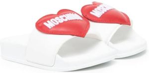 Moschino Kids heart patch pool slides White