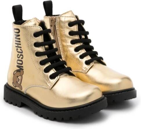 Moschino Kids laminated-finish leather ankle boots Gold