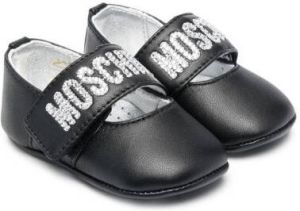 Moschino Kids leather logo-print ballerina shoes Black