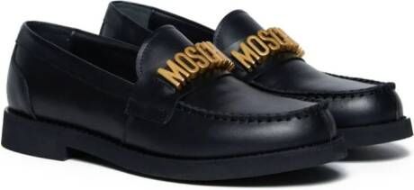 Moschino Kids logo-appliqué leather loafers Black