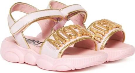 Moschino Kids logo-applique leather sandals Pink