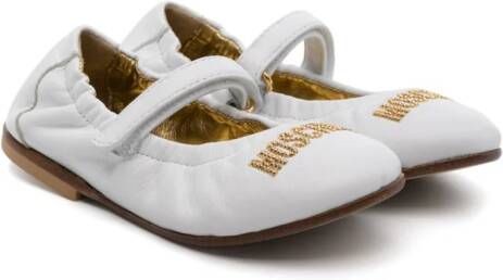 Moschino Kids logo-embroidered ballerina shoes White