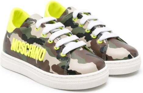 Moschino Kids logo-embroidered camouflage sneakers Neutrals