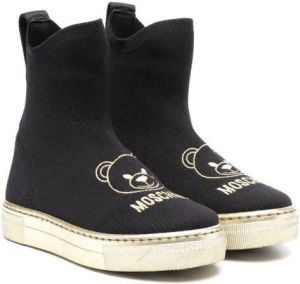 Moschino Kids logo-embroidered high-top sneakers Black