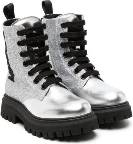 Moschino Kids logo-embroidered leather boots Silver