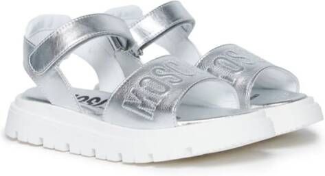 Moschino Kids logo-embroidered leather sandals Silver