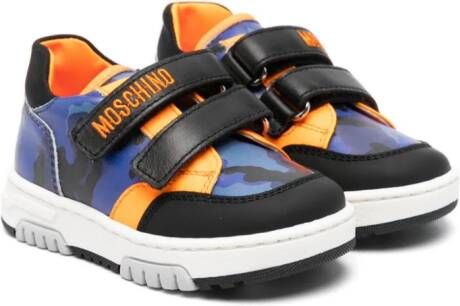Moschino Kids logo-embroidered leather sneakers Blue
