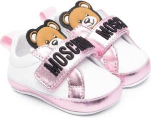 Moschino Kids logo-embroidered leather sneakers White