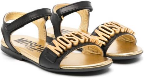 Moschino Kids logo flat sandals Black