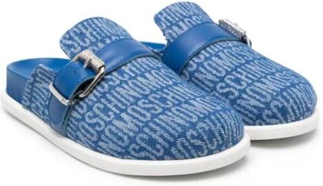 Moschino Kids logo-jacquard denim slippers Blue