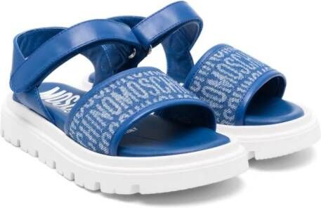 Moschino Kids logo-jacquard touch-strap sandals Blue