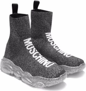 Moschino Kids logo knitted sneakers Silver