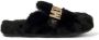 Moschino Kids logo-lettering faux-fur slippers Black - Thumbnail 1