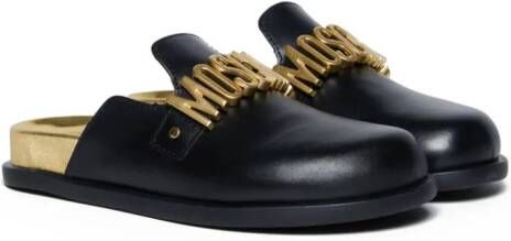 Moschino Kids logo-lettering leather slippers Black
