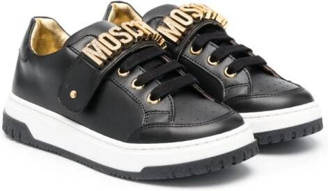 Moschino Kids logo-lettering leather sneakers Black