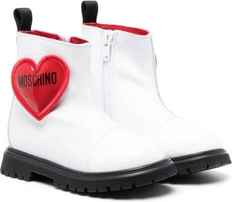 Moschino Kids logo-patch leather ankle boots White