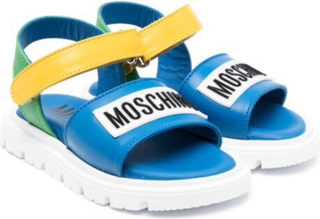 Moschino Kids logo-patch leather sandals Blue