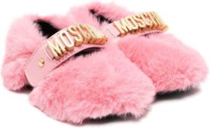 Moschino Kids logo-plaque ballerina shoes Pink