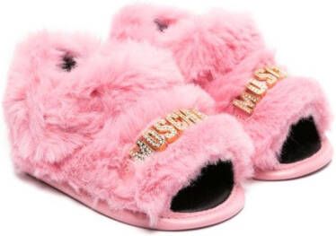 Moschino Kids logo-plaque open-toe sandals Pink