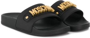 Moschino Kids logo-plaque sandals Black