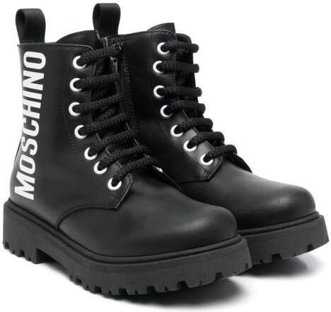 Moschino Kids logo-print ankle boots Black