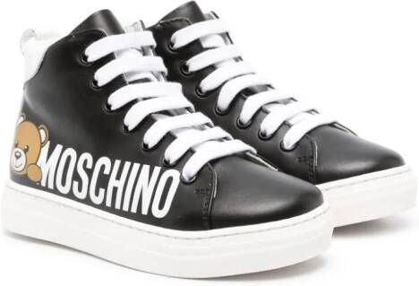 Moschino Kids logo-print high-top leather sneakers Black