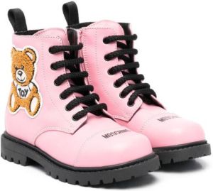 Moschino Kids logo-print leather ankle boots Pink