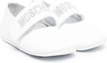 Moschino Kids logo-print leather ballerinas White