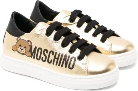 Moschino Kids logo-print leather sneakers Gold