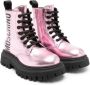Moschino Kids logo-print metallic leather boots Pink - Thumbnail 1