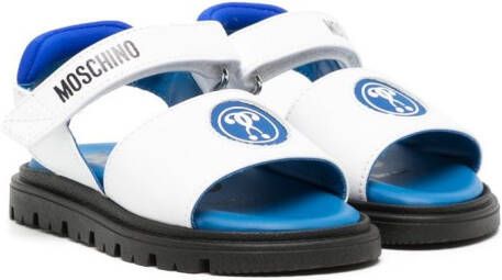 Moschino Kids logo-print open-toe leather sandals Blue