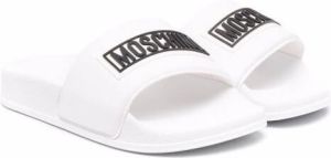 Moschino Kids logo-print open-toe slides White
