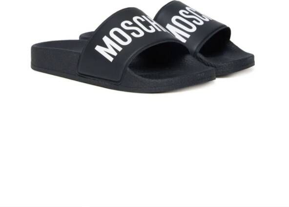 Moschino Kids logo-print slides Black