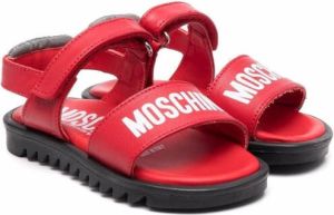 Moschino Kids logo print touch strap sandals Red