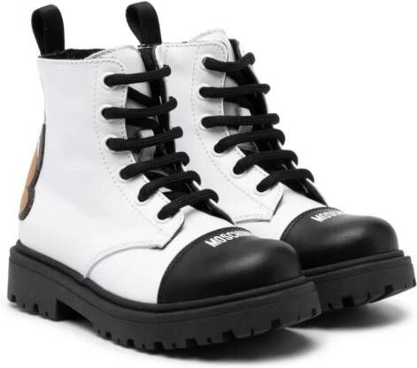 Moschino Kids logo-print two-tone boots White