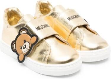 Moschino Kids metallic logo-print leather trainers Gold