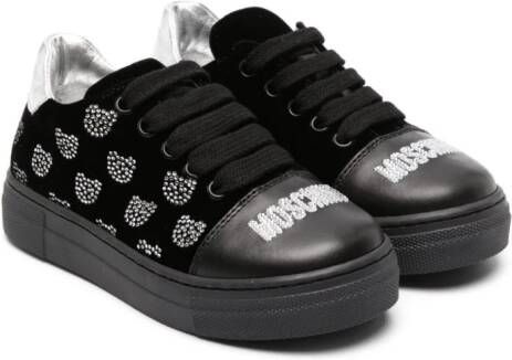 Moschino Kids Sparkling Teddy Bear leather sneakers Black
