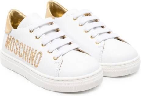 Moschino Kids studded-logo leather sneakers White