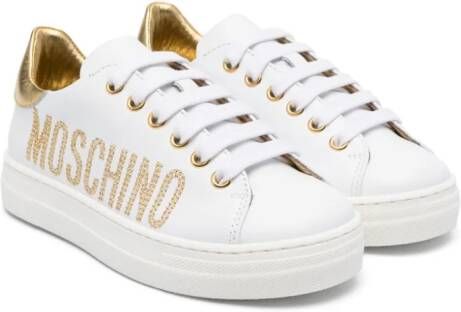 Moschino Kids studded-logo sneakers White