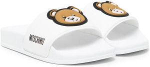 Moschino Kids Teddy appliqué-logo slides White